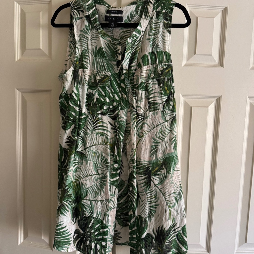 Tahari Linen tropical print sleeveless blouse tunic Size 1x
